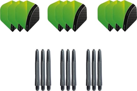 Darts Set - Dartset - 3 sets Curve dartflights en 3 sets nylon shafts - 18 pcs - Groen
