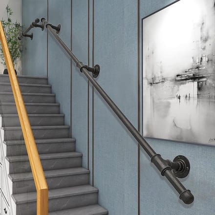 Trapleuning Set - Muurbeugel Leuning - Veilig Traplopen - Gepolijst Metaal - 250 cm - Zwart