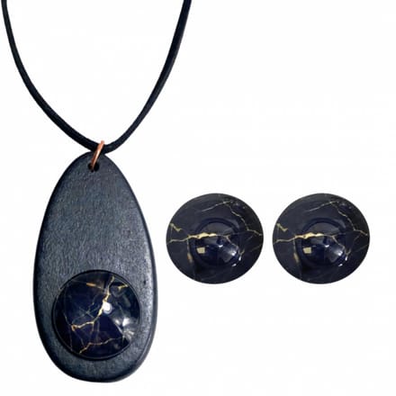 Set Amara ketting clip oorbellen zwart - Charme Bijoux
