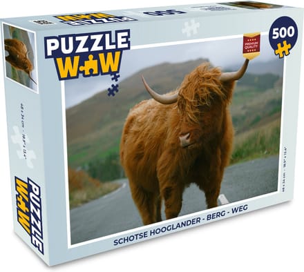 Puzzel Schotse Hooglander - Berg - Weg - Legpuzzel - Puzzel 500 stukjes
