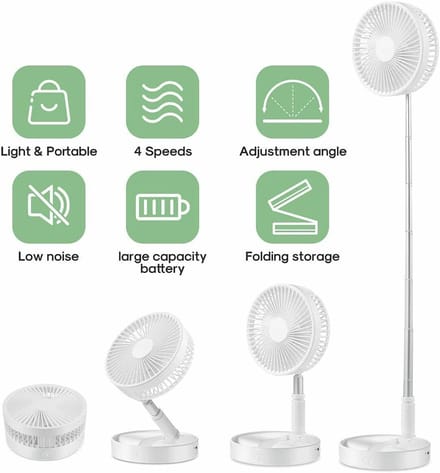 Draagbare USB vloerventilator opvouwbare tafelventilator oplaadbaar verstelbare hoogte stil