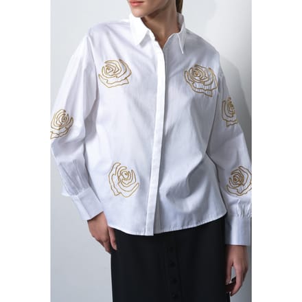 French Connection Alexis Cotton Embroidered Shir Linen White Gold Größe: L | Blusen Outlet | Damen | Weiß