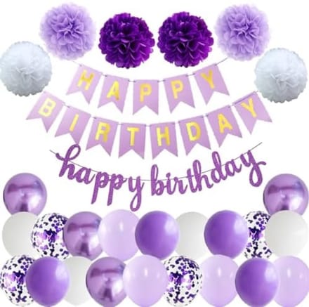 Verjaardagsdecoratieset met slinger, ballonnen en pompons