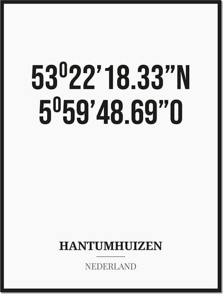 Poster/kaart HANTUMHUIZEN met coördinaten