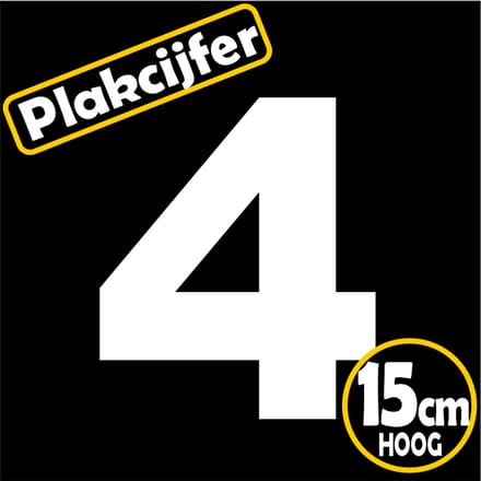 Jerma - Plakcijfer - 4 - sticker - 15 cm - Hoog - Wit - Plasticfolie - Zelfklevend - Binnen - Buiten