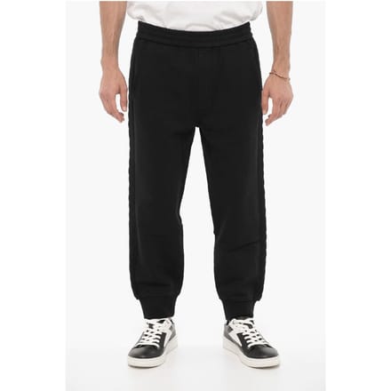 Effen joggingbroek met wollen zijbanden in zwart