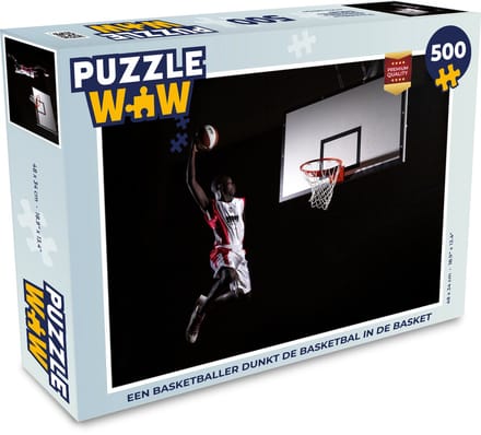 Puzzel Een basketballer dunkt de basketbal in de basket - Legpuzzel - Puzzel 500 stukjes