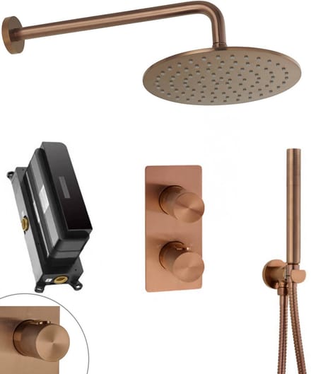 Ben Engraved Cross Slim inbouw regendoucheset Ø25cm met muuraansluiting geborsteld koper pvd-coating