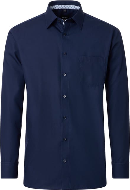 VENTI CASA MODA comfort fit overhemd - structuur - donkerblauw - Strijkvrij - Boordmaat: 44