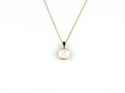 model Caprice ketting in zilver roze verguld met hanger lichtblauwe steen