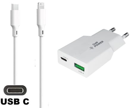 OneOne 30W snellader met 2 poorten + 1,5m OneOne USB C naar Lightning kabel. PD PPS lader. GAN oplader adapter past op Apple iPhone 11 Pro, iPhone 11 Pro Max, iPhone 12, iPhone 12 Mini, iPhone 12 Pro, iPhone 12 Pro Max, iPhone 13