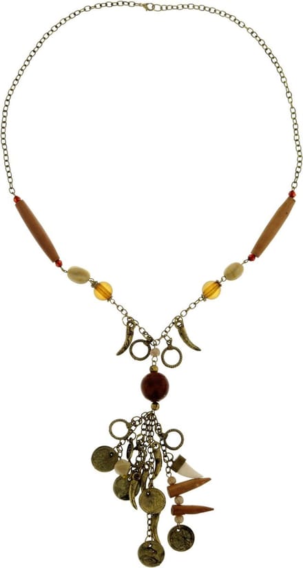 Behave - Lange ketting - Boho vintage stijl - Bruin goudkleur hanger - 73 cm