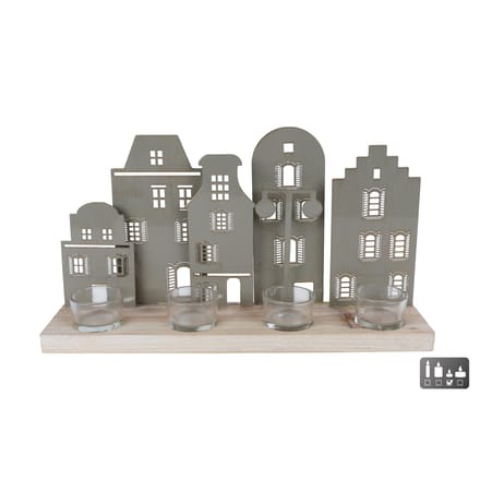 Theelichthouder Hollands Straatje 38x8.5x20 cm Sagegroen
