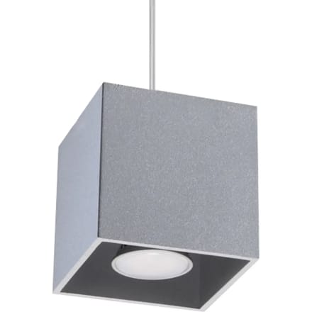 Hanglamp QUAD 1 met vierkante aluminium kap - Sollux Lighting - IP20 - Grijs aluminium behuizing - 10 x 10 x 110 cm - 1 x GU10 LED, exclusief lichtbron - Max. 10 W - Moderne hanglamp voor gang, hal en woonkamer