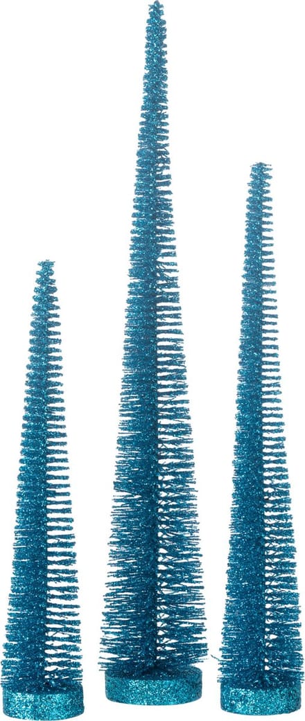 J-Line decoratie Kerstboom Glitter - kunststof - blauw - doos van 3