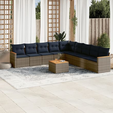 vidaXL - 10-delige - tuinbankset - met - kussens, - grijs - polyrotan
