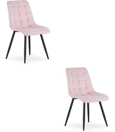 Set van 2 eetkamerstoelen SPLIT – Fluweel lichtroze – Zwarte metalen poten – Modern design