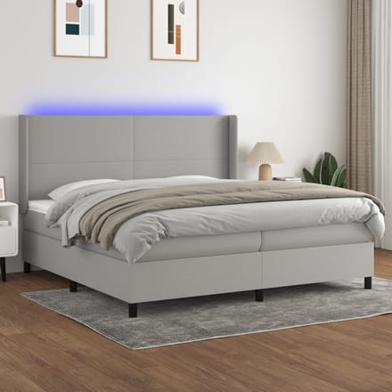 vidaXL - Boxspring - met - matras - en - LED - stof - lichtgrijs - 200x200 - cm