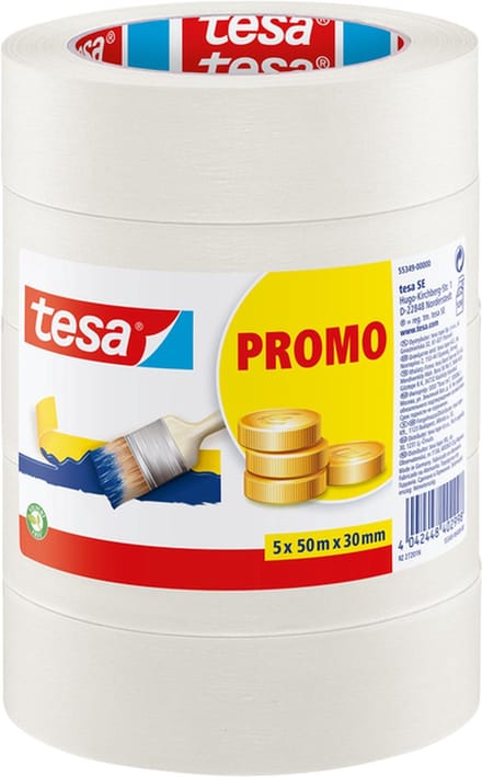 Afplaktape tesa® Economy 50mx30mm beige 5 rollen | 12 stuks