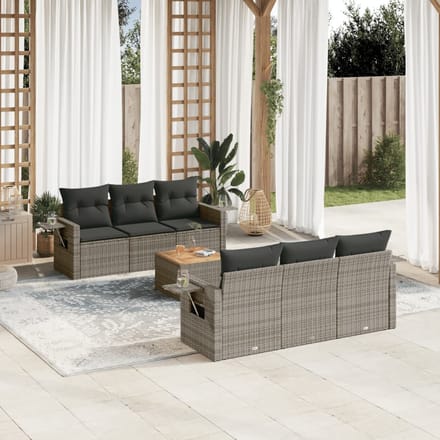 vidaXL - 7-delige - Loungeset - met - kussens - poly - rattan - grijs