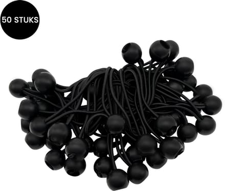 Purepeak Spanelastiek met Bal Set 50 Stuks - Zwart - Tentspanner - Spanrubbers - Elastiek Koord - 11-21 cm Rekbaarheid