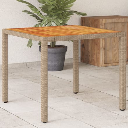 vidaXL - Tuintafel - 90x90x75 - cm - poly - rattan - en - acaciahout - beige