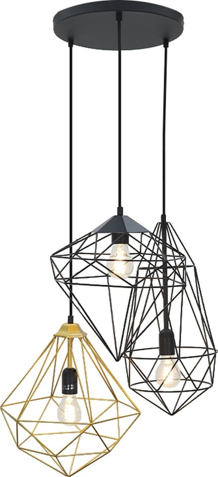 Olucia - NIDA - Hanglamp - Zwart / Messing - 3L - Vorm: Overig