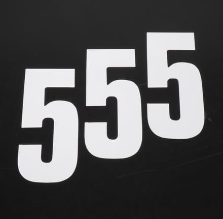 3 sticker startnummer vijf 5 wit Blackbird 130x70mm voor motorcross