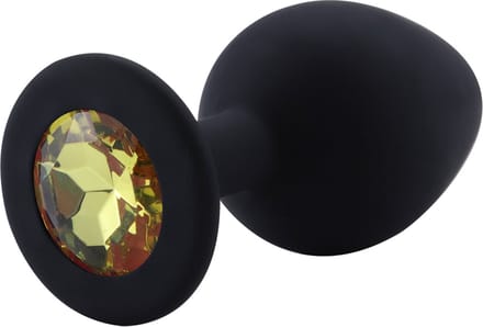 PLGZ - Rosebud Siliconen Anaal Plug - Zwart - Gele Siersteen - Verkrijgbaar in 3 maten Medium