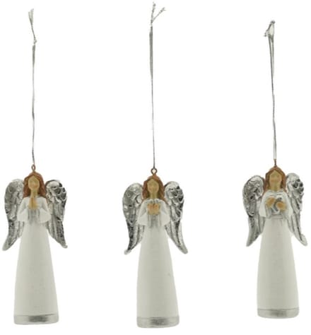 Kerst Engel Maria - Wit met Zilver - 3 Stuks