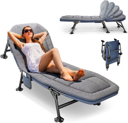 Opvouwbaar Campingbed met Verstelbare Rugleuning en Zijvakken - Draagbaar Reizen & Logeerbed