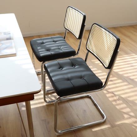 REDOM Eetkamerstoelen Set van 2 - Stapelbaar - Modern - Chroom, Kunstleer, Rotan - Zwart