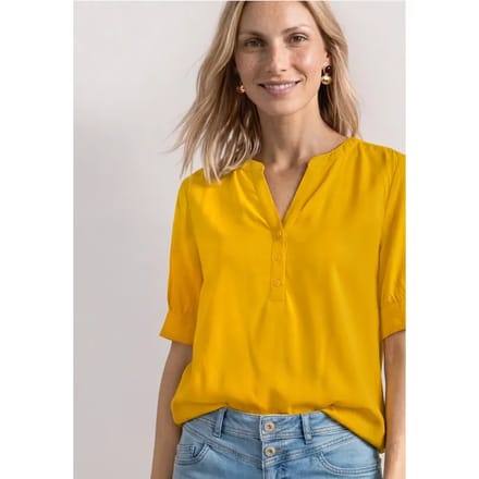 Blouse met korte mouwen, split in de hals en elastische zoom