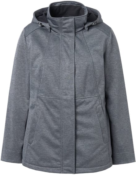 Ulla Popken - Dames - HYPRAR softshelljas waterdicht capuchon 2-wegrits - Donkergrijs - Maat 46+