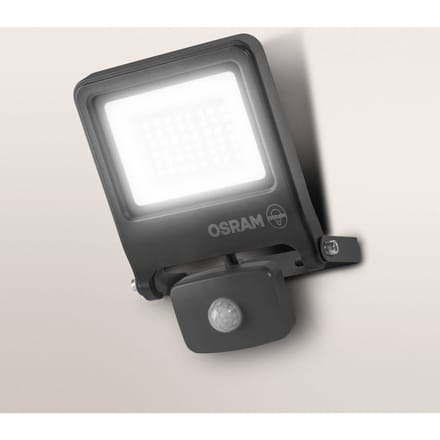 OSRAM ENDURA FLOOD PC 30W LED-schijnwerper met sensor, 4000K, 3000 lumen, IP44 schijnwerper met bewegingsdetectie 9 m, daglichtsensor, Grijs