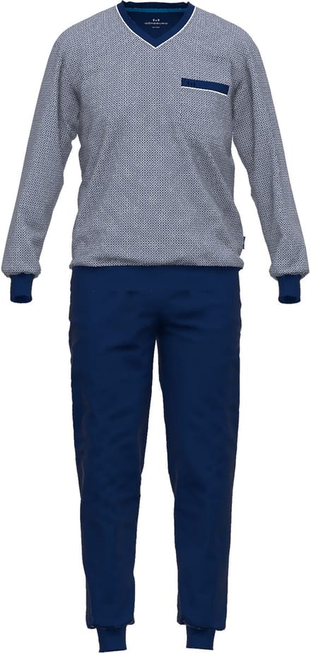 Gotzburg heren pyjama V-hals - middenblauw mini dessin