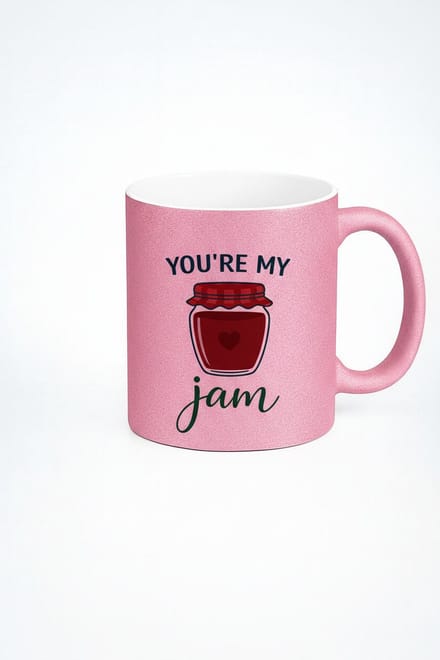 Liefdevolle Roze Glitter Mok 'You're My Jam' - Romantisch Cadeau & Valentijn Beker