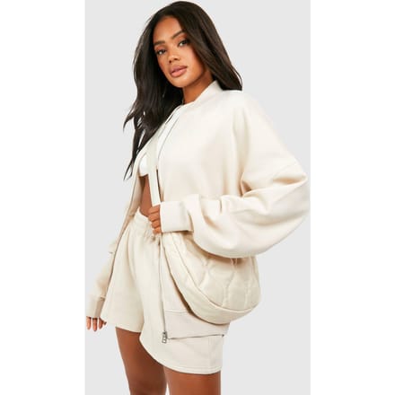 boohoo Dames Bomber Zip Door Korte Trainingspak | Steen | Maat: XS