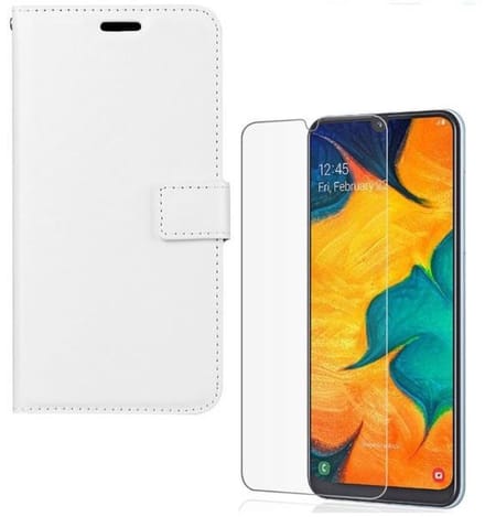 hoesje Geschikt voor: Samsung Galaxy A60 Portemonnee Wit met 2 stuks Glas Screen protector