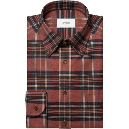 Eton Overhemd Bold Plaid Check Button-Down Cotton Flanel Rood / male