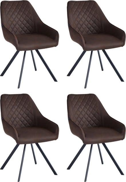 Colenis® - Elias Eetkamerstoel - Set Van 4 - Bruin - Microfiber Stof - 180° draaibaar