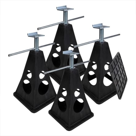 ProPlus Set van 4 Kunststof Hoeksteunen – Voor Caravan en Aanhanger – In Hoogte Verstelbaar 300–420 mm – Zwart