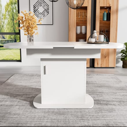 MODFU Uitschuifbare Ovale Eettafel - Met Opbergruimte - Modern - Voor Eethoek - Spaanplaat - Wit
