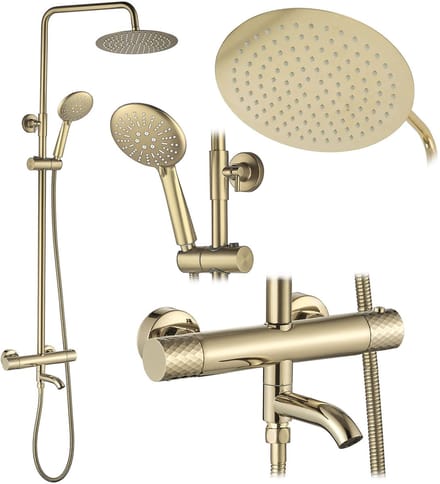 Rea Lungo Diamond - Doucheset Met Thermostaat - Gouden - 27X34,5X117Cm