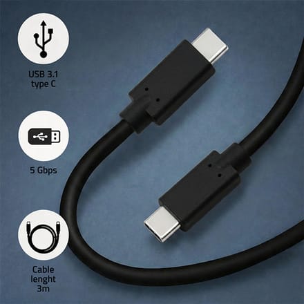 Qoltec USB 3.1 Type C-kabel mannelijk |   USB 3.1 Type C mannelijk |   3m |   Zwart