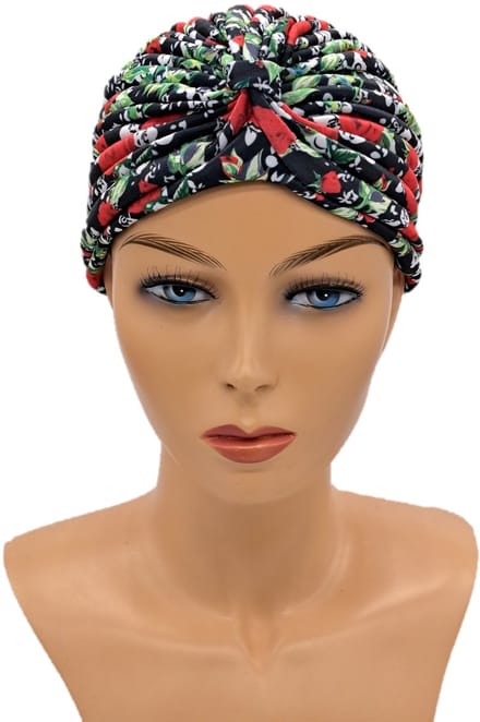 Johnson Headwear - Chemo Muts Dames - Zwart / Rood / Groen Bloemen - Chemo Muts - Chemo Cap - Muts - Cap - Hoofddeksel
