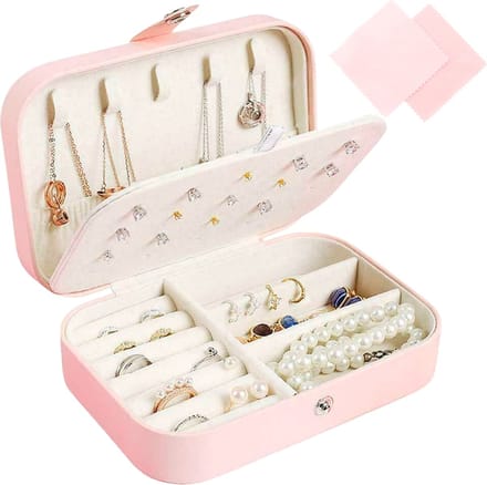 Behave Luxe Sieradendoos Dames met Spiegel & Druksluiting – Roze – Compacte Reis Sieraden Organizer – Incl. 2 Poetsdoekjes – Cadeau Idee