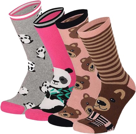 Apollo Meisjes Antislip Sokken 4-Pack Beer/Panda Print - Maat 35/38