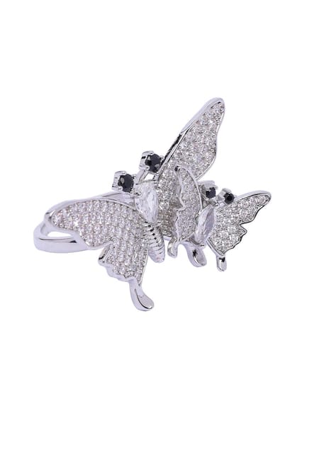 AVANT-GARDE PARIS Silver Ring - Cute Flutter Design - Free-Size - Rhodium Plated with Sparkling Stones