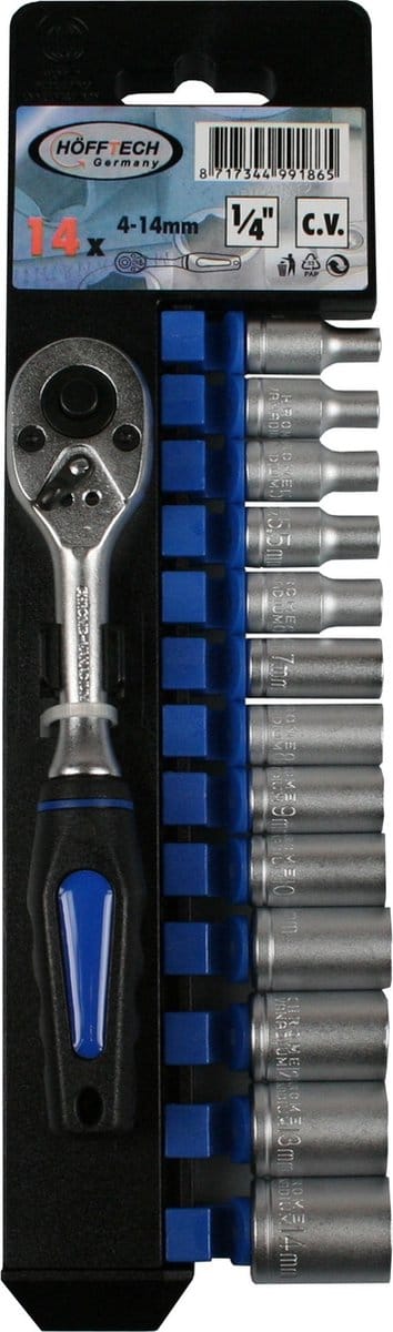 Hofftech Dopsleutelset - 1/4" - CRV - 4 t/m 14 mm - 14-delig - Zwart geanodiseerd